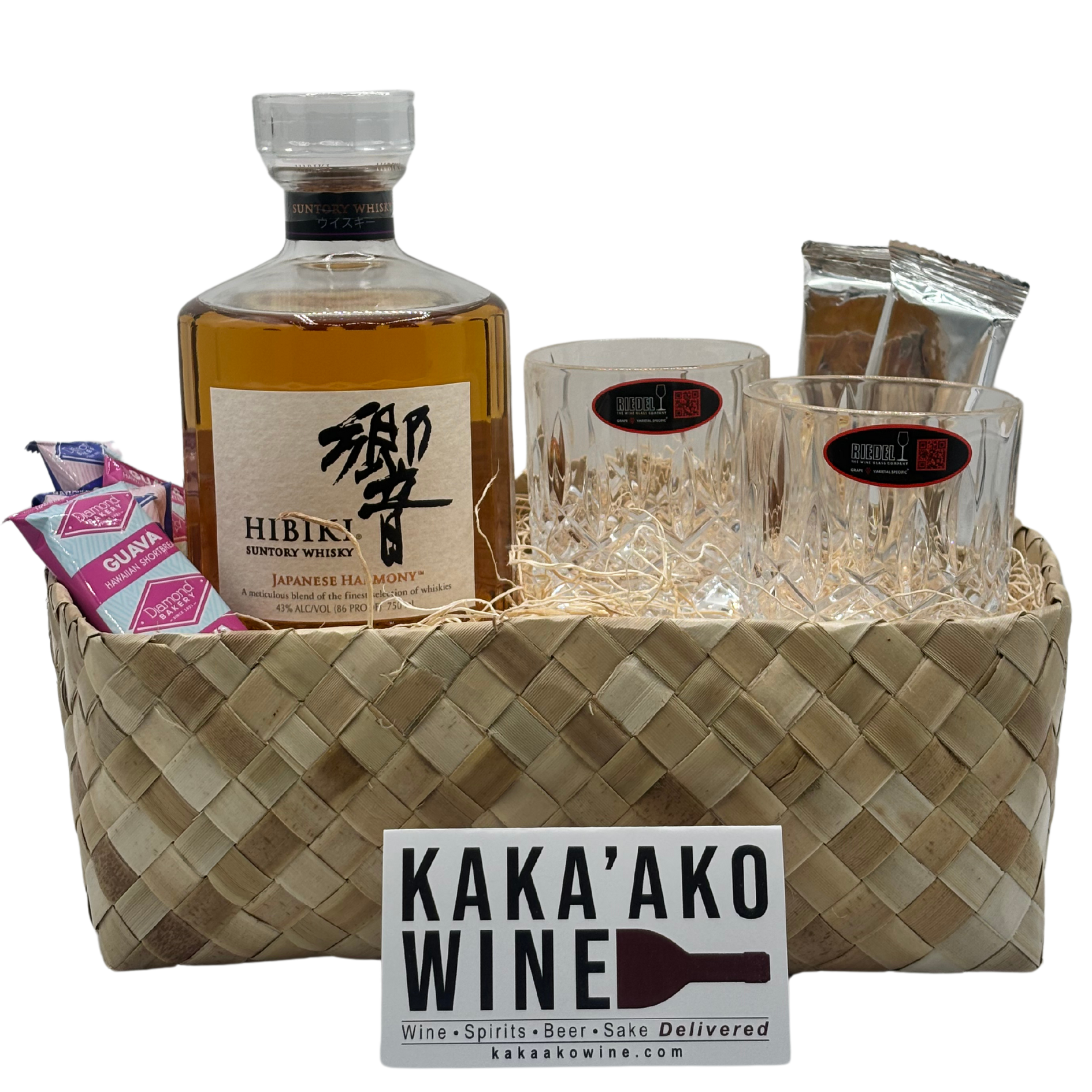 Hibiki Harmony & Two Riedel Rocks Glasses Gift Basket – Kakaako Wine