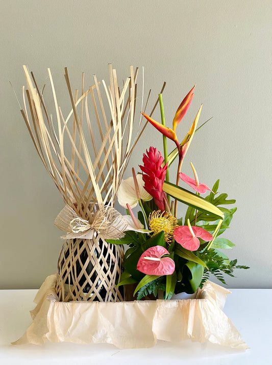 Medium Flower Arrangement & 3 Bottles of Wine