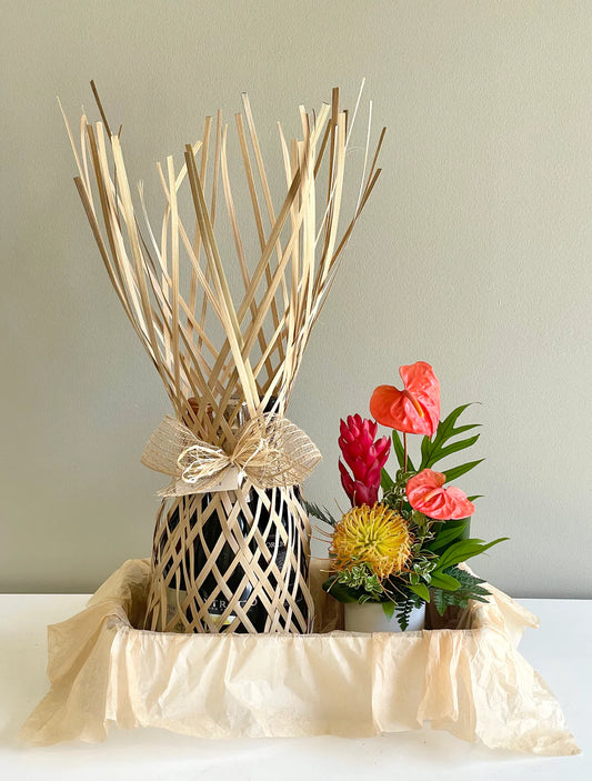 Small Flower Arrangement & 3 Bottles of Wine